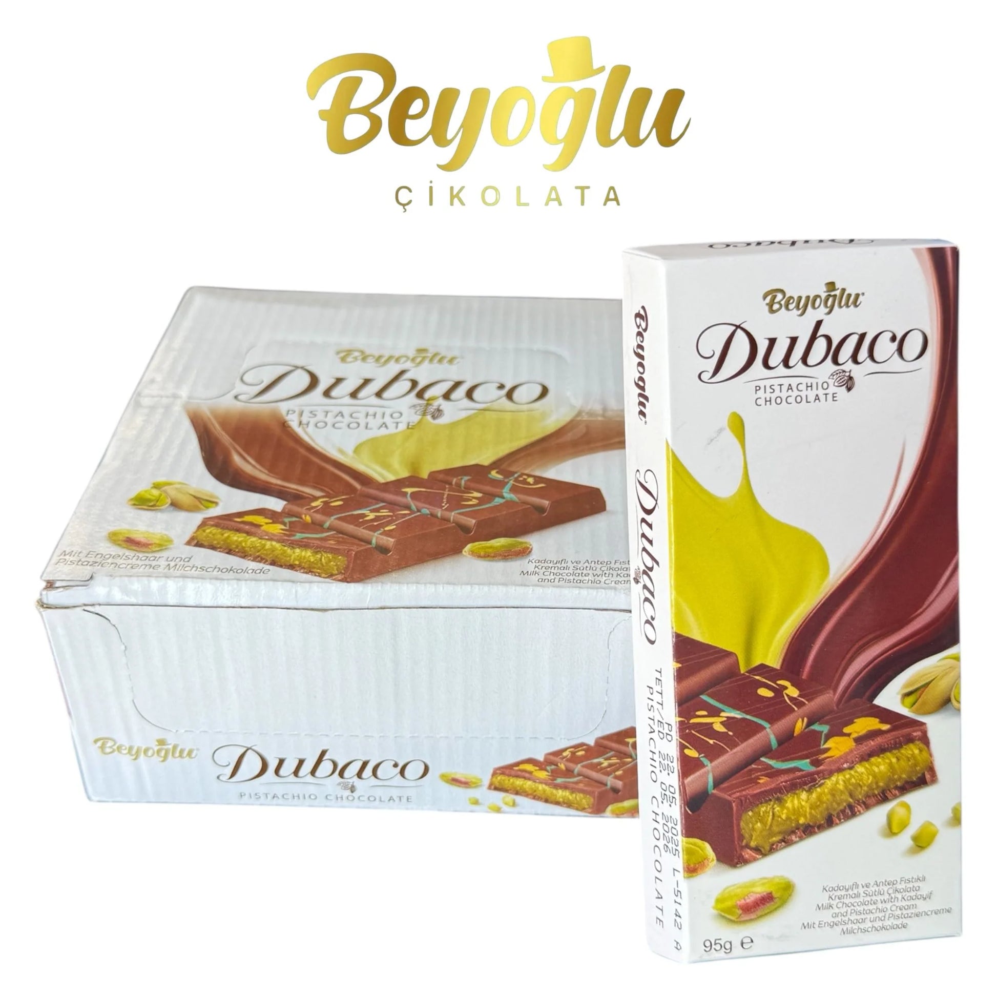 Beyoğlu Dubaco Premium Pistachio Milk Chocolate Bar – 95g – 70 Wholesale
